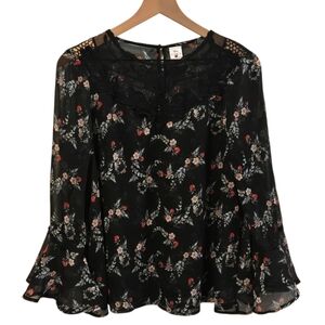 Lauren Conrad Disney Snow White Black Red Apple Long Sleeve Peasant Top Size XL
